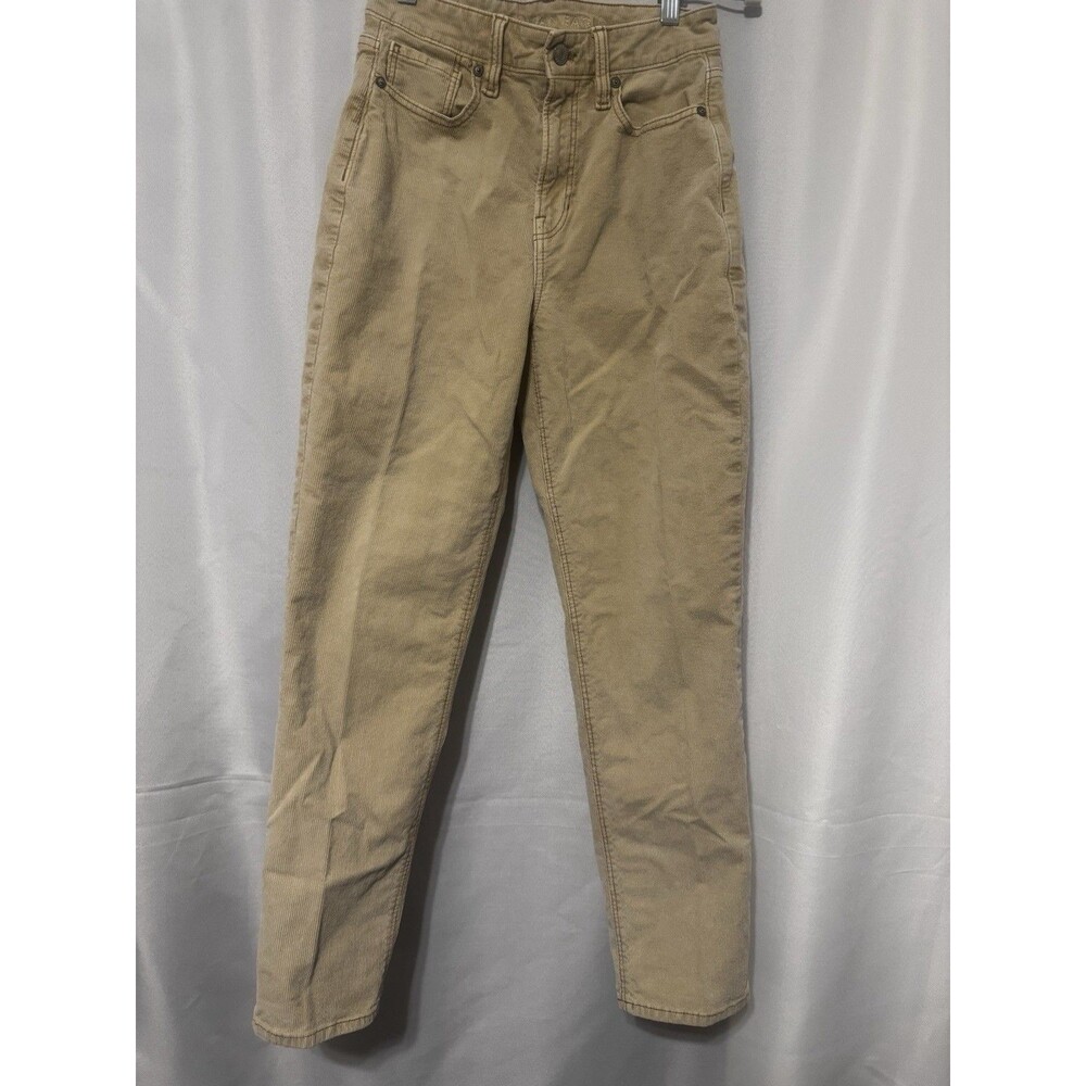 American Eagle Women's Straight Leg Corduroy Pants Beige Cotton Elastane 27 in